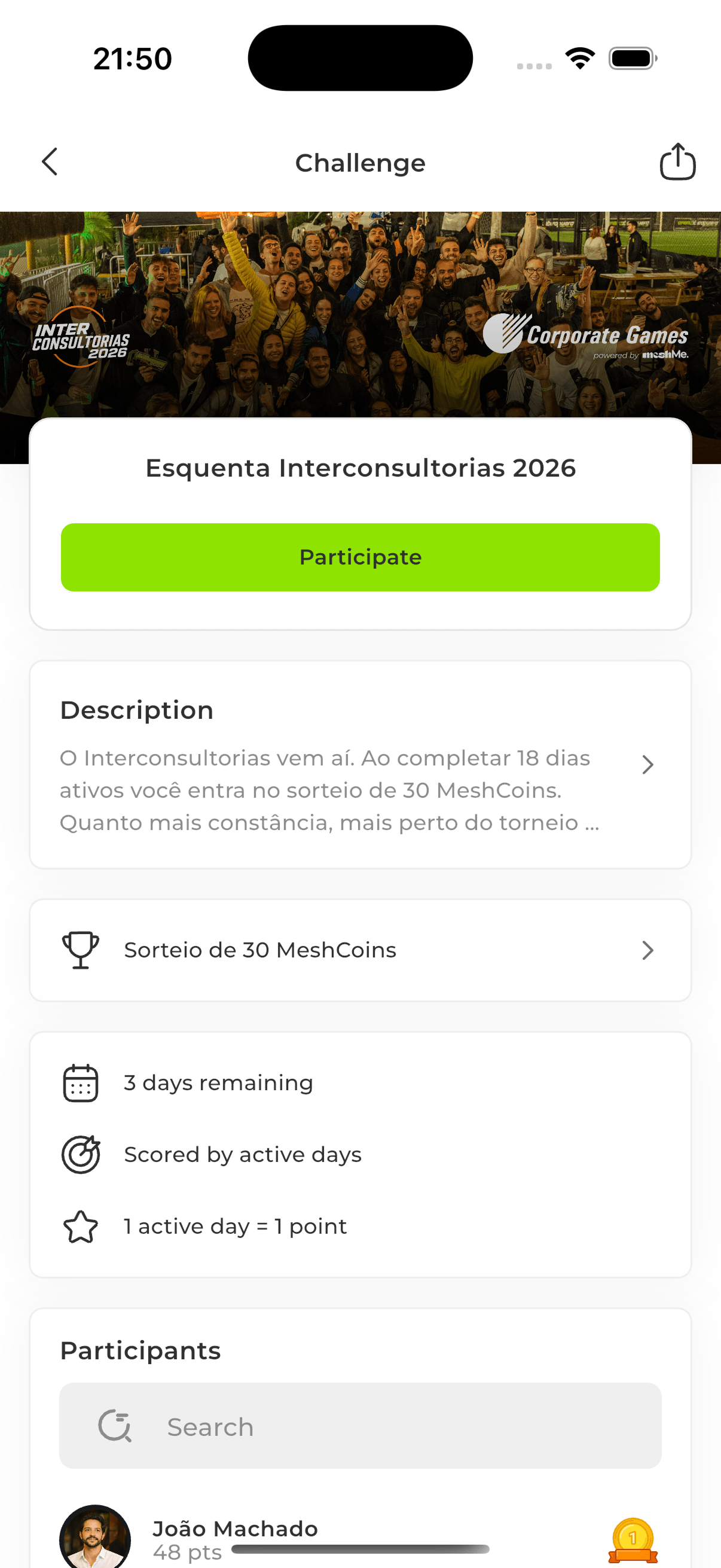 Participe e acompanhe o ranking
